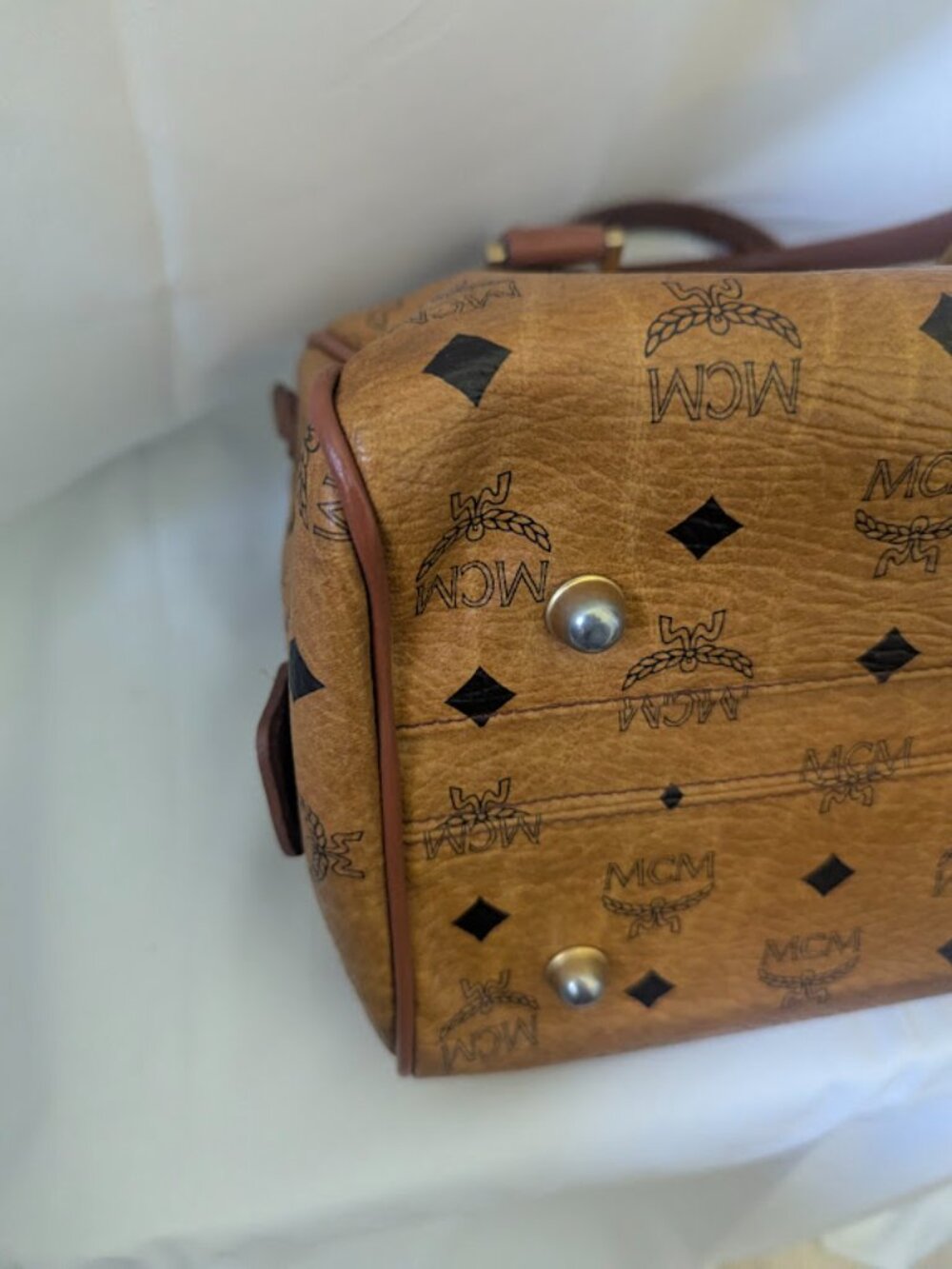 MCM Tan Visetos Boston 11" Bag No Strap - Picture 8 of 10